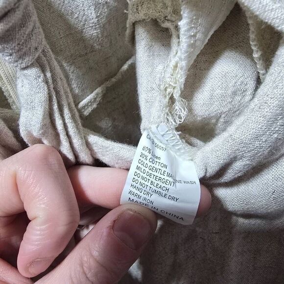 Princess Polly 6 Ragnar Beige Cap Sleeve Deep V-Neck Tie Front Romper Linen Blen - Picture 5 of 5